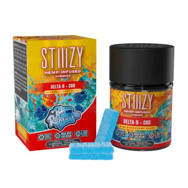 stiiizy delta 9 gummies 225mg blue rasp blast