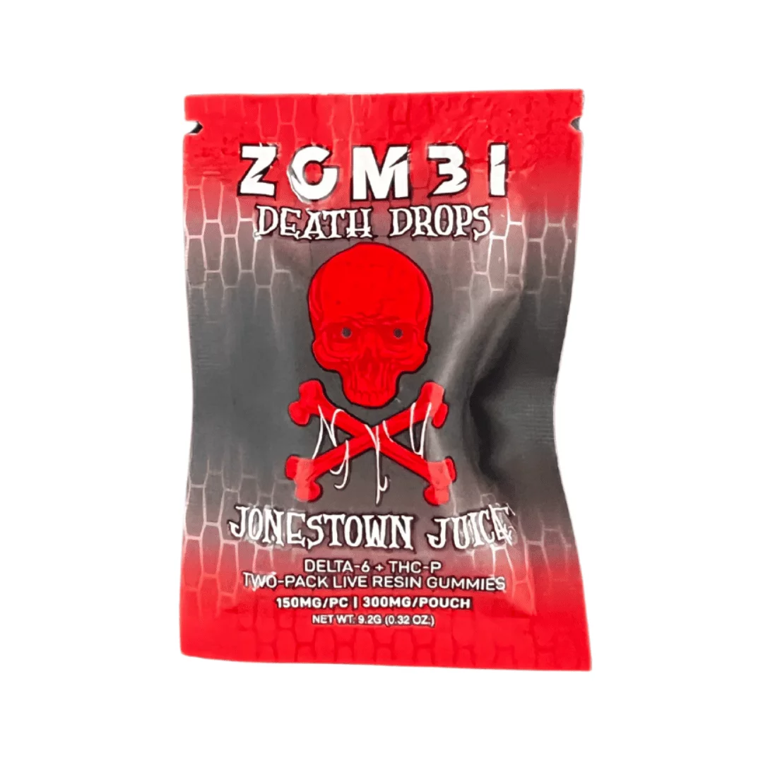 zombi death drops gummies 300mg 2ct jonestown juice